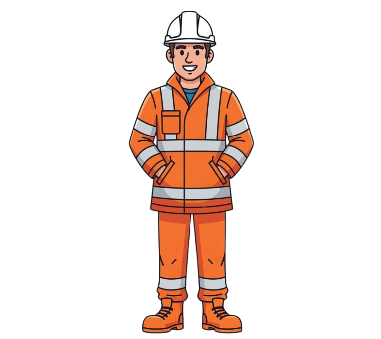 Illustration of a man in orange high vis and a white helmet
