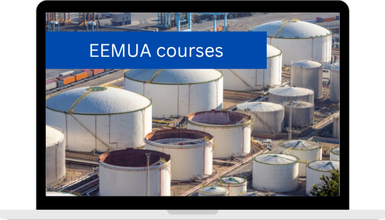 Laptop showing a picture of a tank farm and the title 'online courses'
